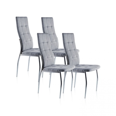 Conjunto de quatro cadeiras cinzentas com pernas cromadas