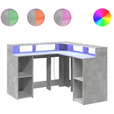 Escrivaninha de canto cinzenta com iluminação LED azul