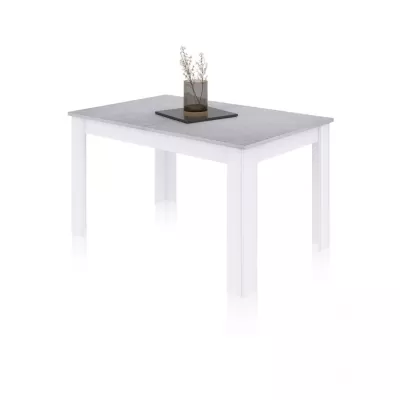 Mesa de jantar branca com tampo cinzento e vaso decorativo no centro