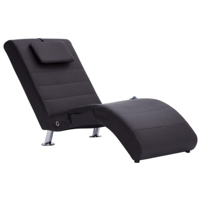 Chaise longue preta estofada com almofada e pernas metálicas