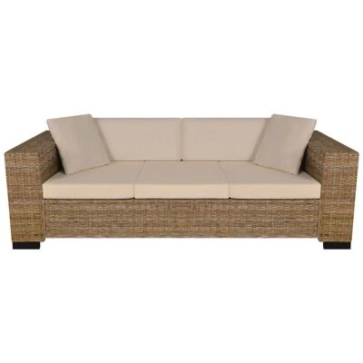 Sofá de exterior em vime sintético com almofadas bege