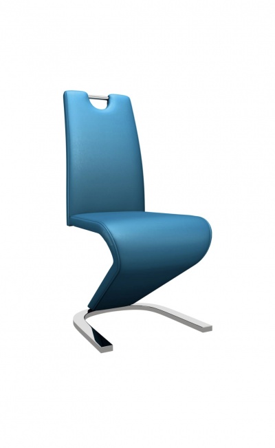 Cadeira moderna azul com estrutura metálica em Z