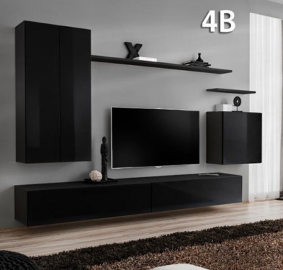 Móvel suspenso preto com televisão numa sala moderna