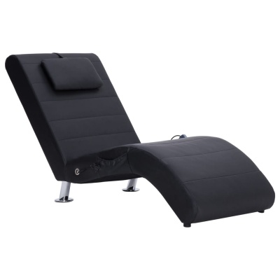 Chaise longue reclinável em couro sintético preto com almofada