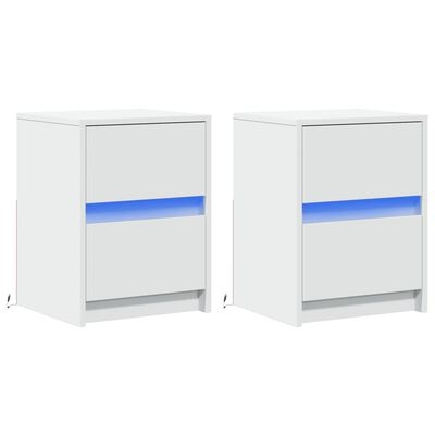 Par de mesas de cabeceira brancas com gavetas e detalhe azul