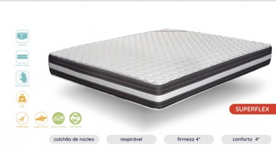 Colchão branco com bordas cinzentas e texto SUPERFLEX visível