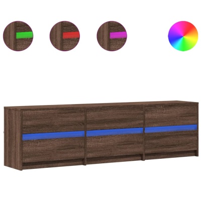 Móvel de madeira castanho escuro com faixa azul