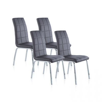 Conjunto de quatro cadeiras cinzentas com estrutura metálica