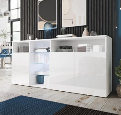 Móvel de arrumação branco lacado com portas e prateleiras