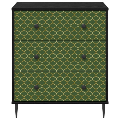 Cómoda verde com padrão dourado e puxadores pretos