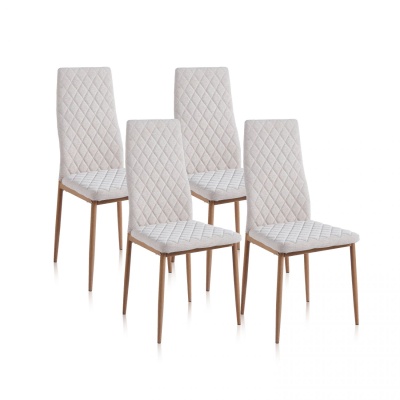 Quatro cadeiras estofadas cinzento claro com pernas de madeira castanha clara