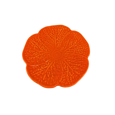 Prato decorativo em vidro salmão translúcido com design de flor em relevo