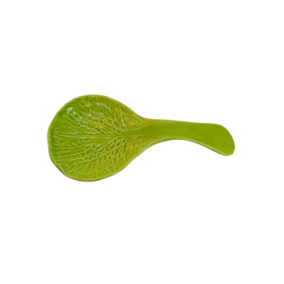Colher cerâmica verde com textura de folhas
