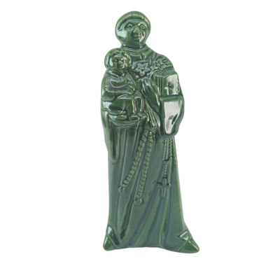 Figura em cerâmica verde de São Francisco de Assis com Menino Jesus