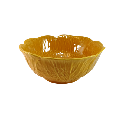 Taça cerâmica amarelo-escuro com textura ondulada