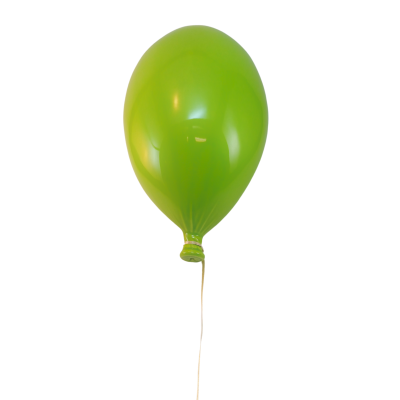 Balão verde atado a um fio branco sobre fundo branco