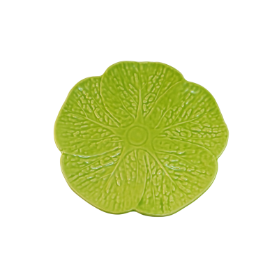 Prato verde em cerâmica com textura de folhas em forma de flor