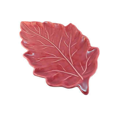 Prato decorativo em forma de folha cor rosa avermelhado