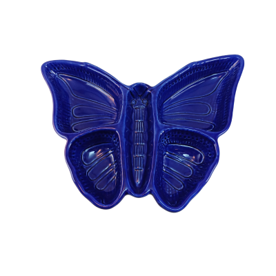 Prato de cerâmica azul em forma de borboleta