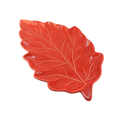 Prato decorativo vermelho em forma de folha