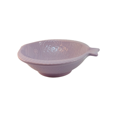 Taça decorativa em forma de peixe lilás em cerâmica com textura de escamas