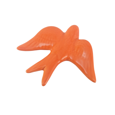 Pássaro decorativo laranja em cerâmica ou plástico