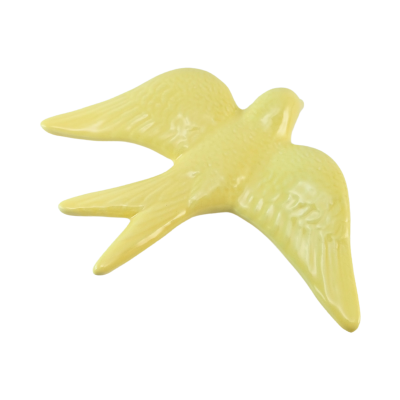 Pendurador de parede cerâmico amarelo em forma de pássaro