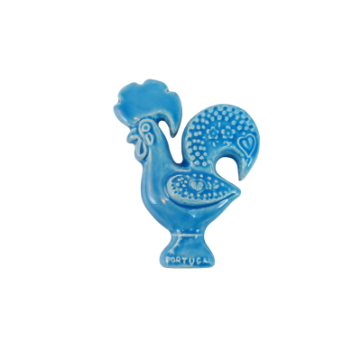 Figura decorativa em cerâmica azul do Galo de Barcelos
