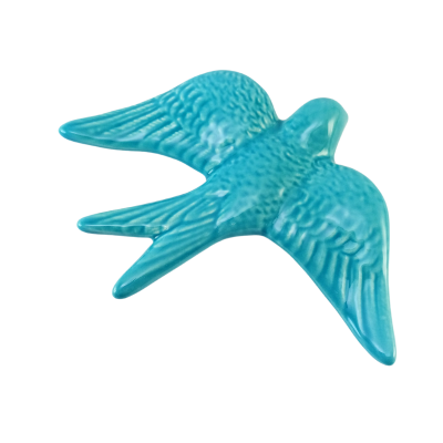 Figura decorativa de pássaro azul em cerâmica