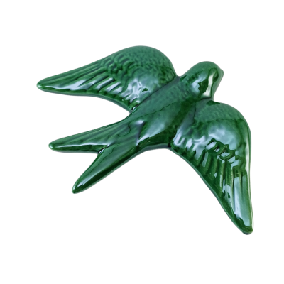 Figura decorativa de cerâmica verde em forma de pássaro