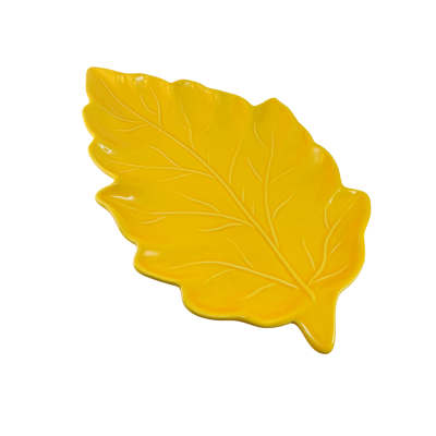 Prato decorativo amarelo em forma de folha