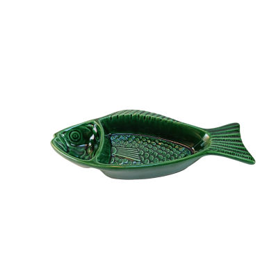 Prato de cerâmica verde em forma de peixe