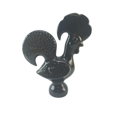 Figura decorativa galo cerâmica preta brilhante