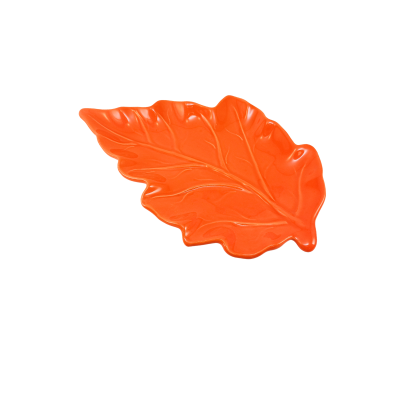 Prato decorativo laranja em forma de folha com textura