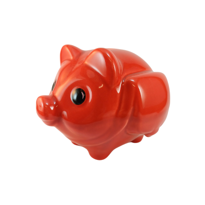 Cofre de porco cerâmico vermelho com olhos pretos