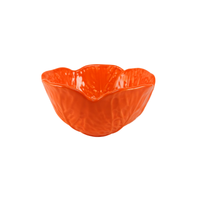 Tigela de cerâmica laranja com textura e formato em pétalas