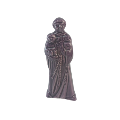 Estátua castanha de São António com menino Jesus