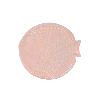 Prato decorativo rosa em vidro em forma de peixe com textura de escamas