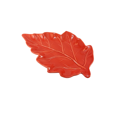 Prato decorativo vermelho em forma de folha com relevo