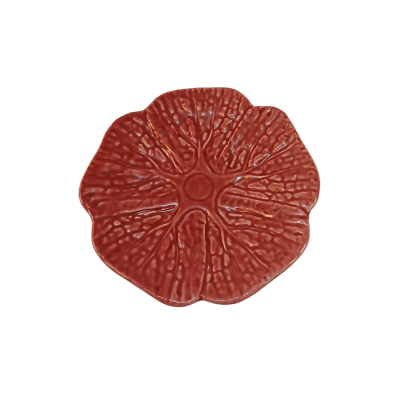 Prato decorativo de cerâmica vermelha em forma de flor