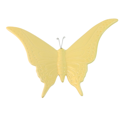 Borboleta decorativa cerâmica amarela com antenas de arame