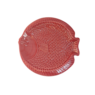 Prato decorativo em cerâmica vermelha em forma de peixe