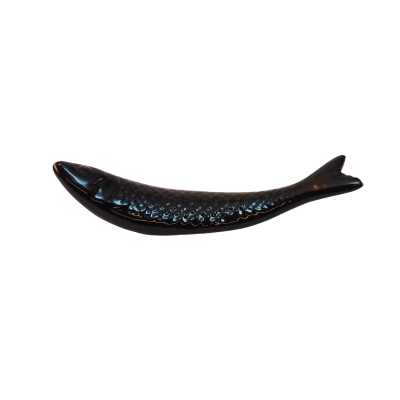 Figura decorativa cerâmica em forma de peixe preto brilhante