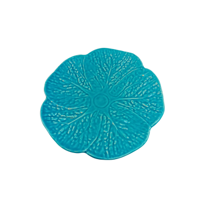 Prato decorativo em cerâmica azul turquesa com textura de flor