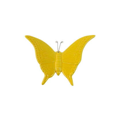 Enfeite borboleta amarelo com textura lisa e relevo