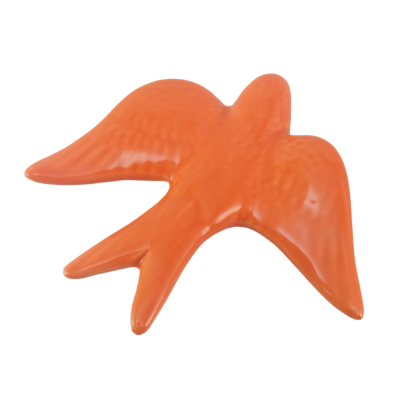 Pássaro decorativo em cerâmica laranja com textura