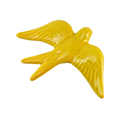Pássaro decorativo amarelo de cerâmica com acabamento brilhante