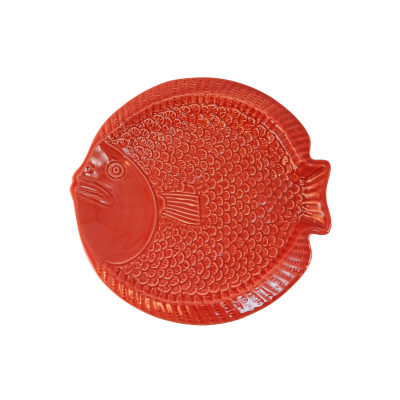 Prato cerâmico decorativo em forma de peixe laranja