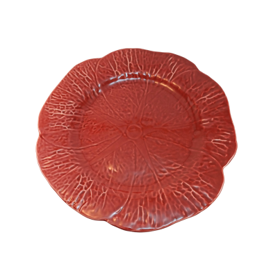 Prato decorativo vermelho com textura de folhas em cerâmica