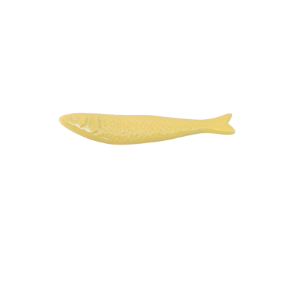 Peixe decorativo amarelo de cerâmica com textura de escamas